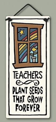 A decorative ceramic hanging wall plaque featuring a stained-glass window illustration