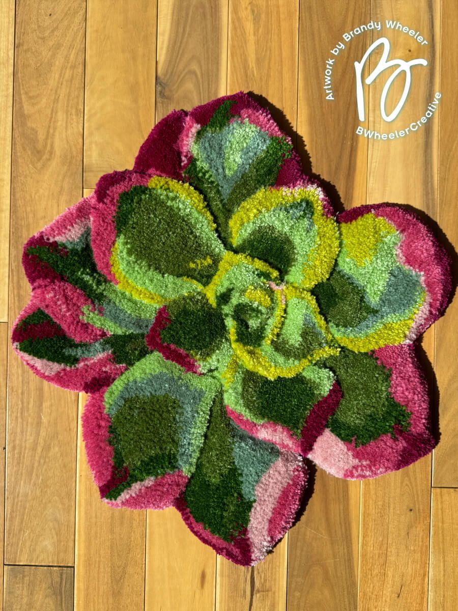 Succulent Rose Tufted Rug Wall Hanging