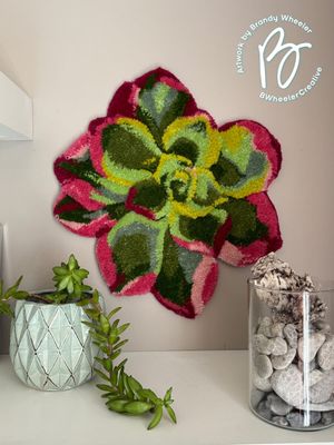 Succulent Rose Tufted Rug Wall Hanging