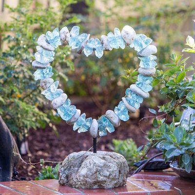 GLASS &amp; STONE HEART ON ROCK - TABLETOP