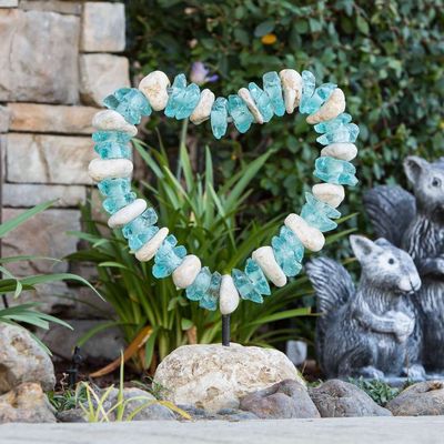 GLASS &amp; STONE HEART ON ROCK - TABLETOP