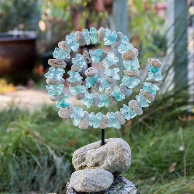 Glass &amp; Stone Spiral on Rock tabletop