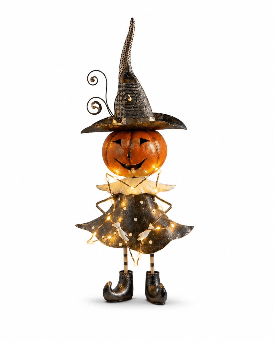 Pumpkin Girl in Black Dress Statue - Battery Powered (10"x6"x25")
