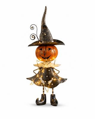 Pumpkin Girl in Black Dress Statue - Battery Powered (10"x6"x25")