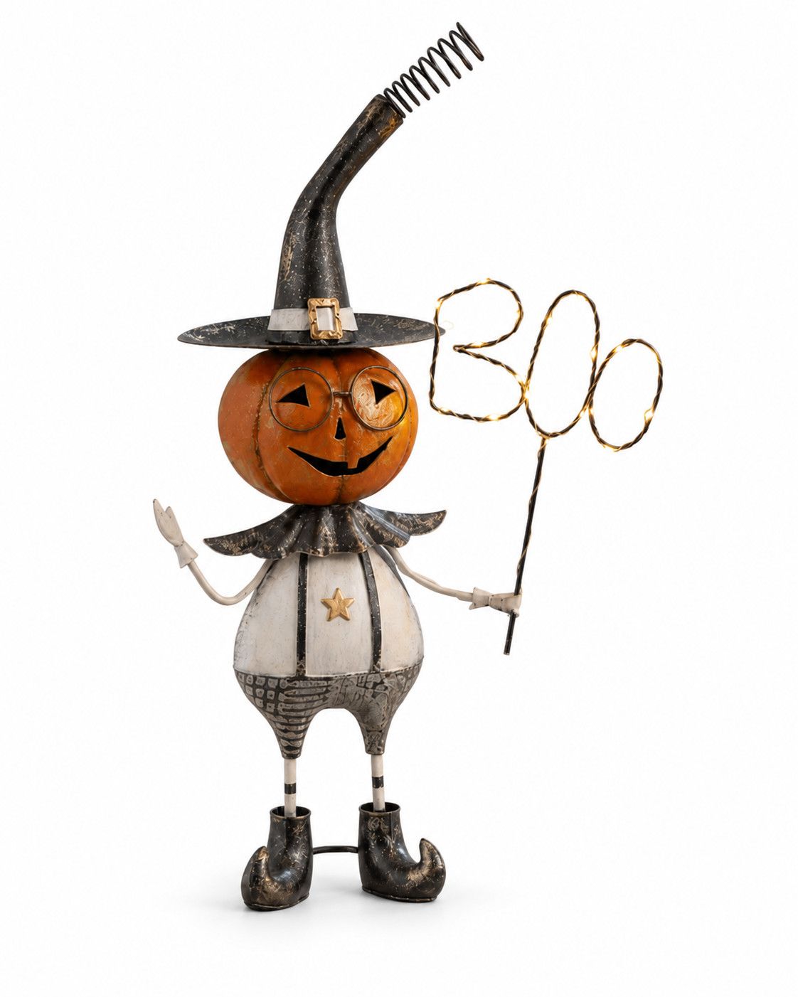 Pumpkin Boy Holding a Boo Stick Statue - Battery Powered (14"x5"x25")