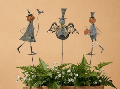 Colorful Metal Halloween Stake Crow w/ LED Light Wings