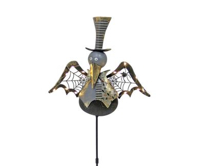 Colorful Metal Halloween Stake Crow w/ LED Light Wings