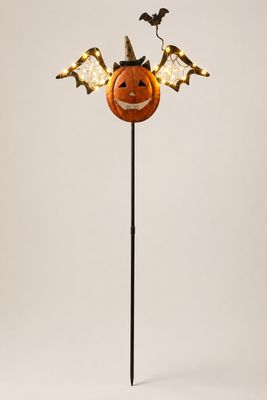 Colorful Metal Halloween Stake Pumpkin Head w/ LED Light Wings