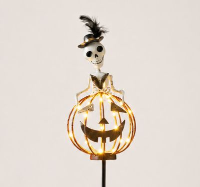 Skeleton on LED Pumpkin Halloween Garden Stake - 42"