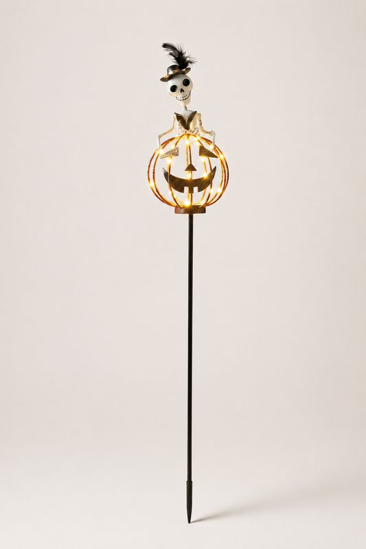 Skeleton on LED Pumpkin Halloween Garden Stake - 42"