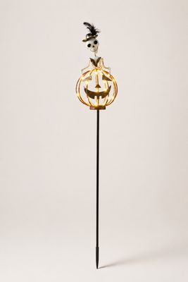 Skeleton on LED Pumpkin Halloween Garden Stake - 42"