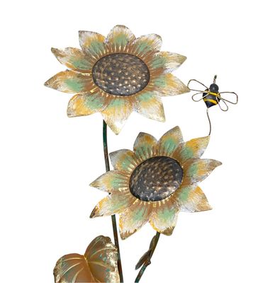 Rustic Metal Sunflowers w/ Bumblebee Garden Stake