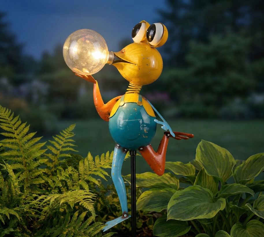 Colorful Metal Frog with a Solar Light Bubble - Yellow