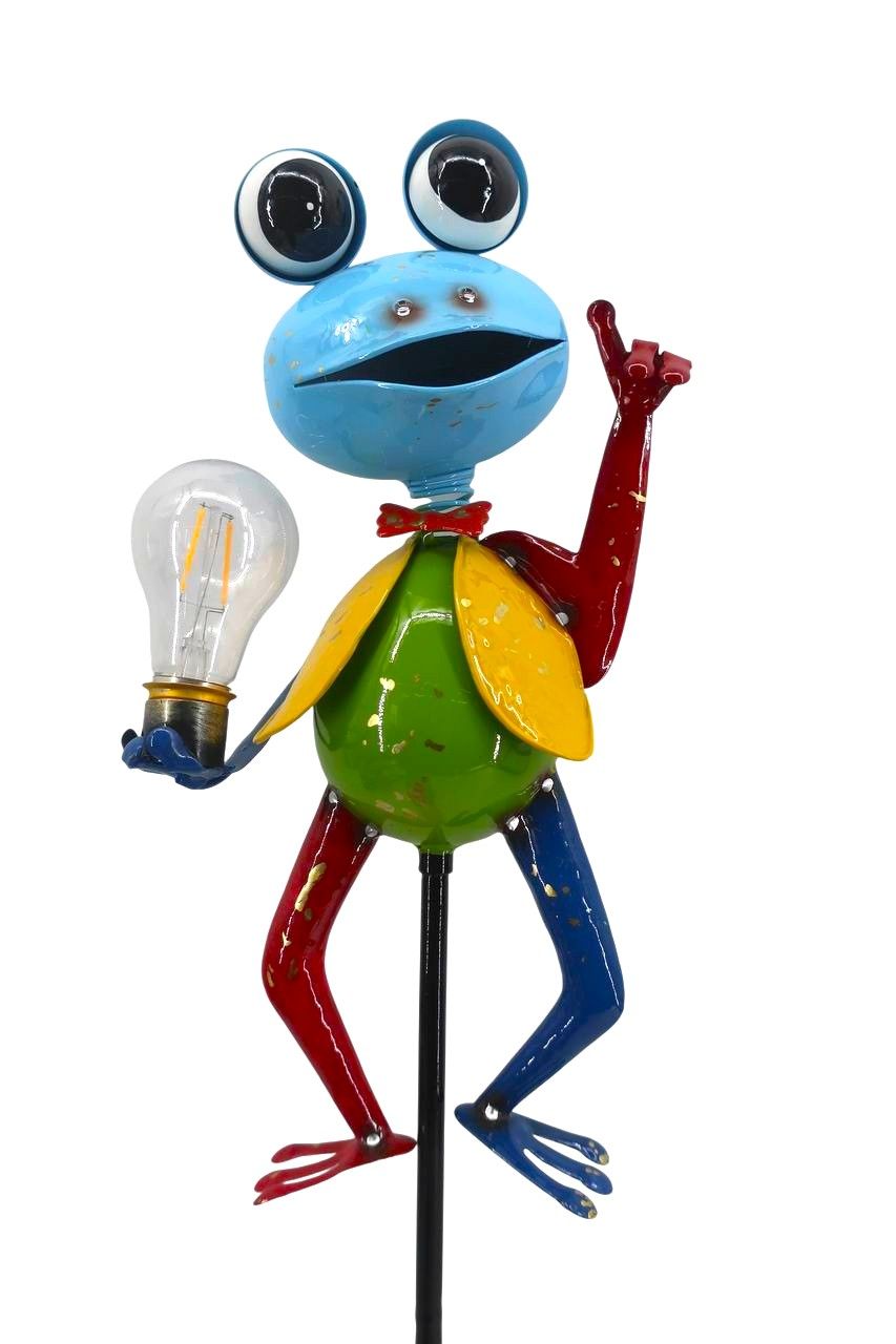 Colorful Metal Frog with a Solar Light - Blue