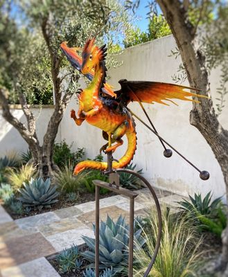 Flying Dragon Rocker Stake-Orange and Yellow Dragon