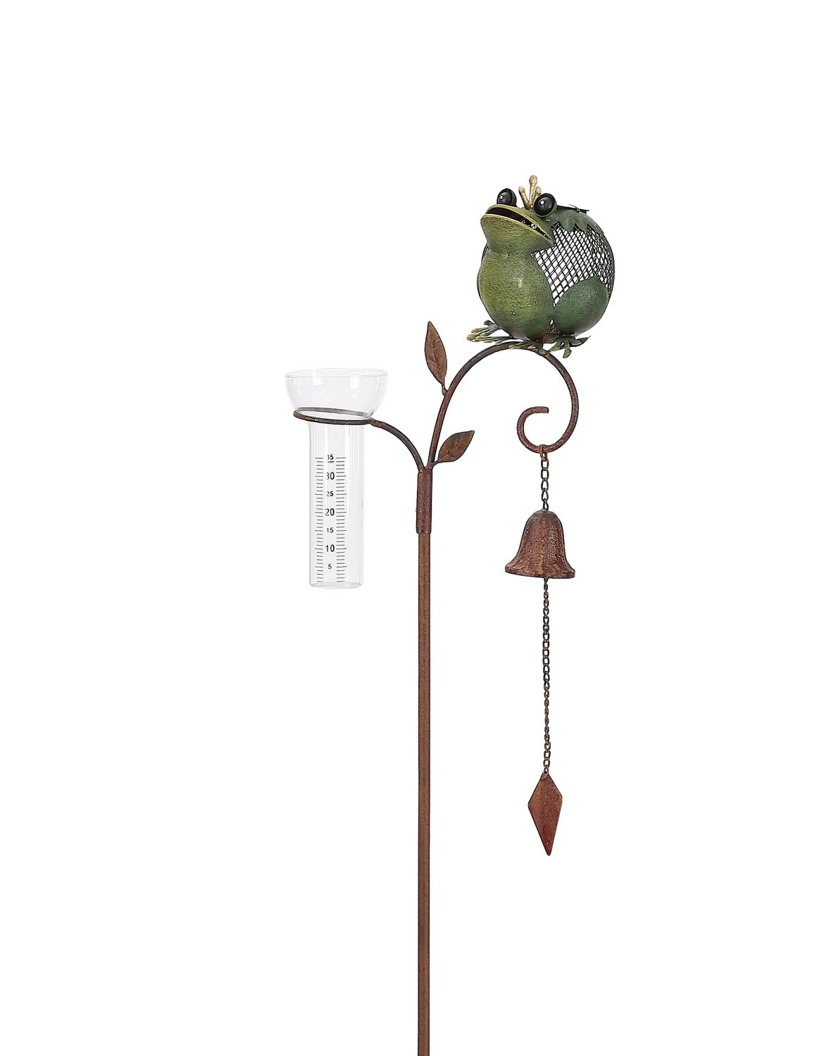 Rustic Frog Rain Gauge Solar Garden Stake