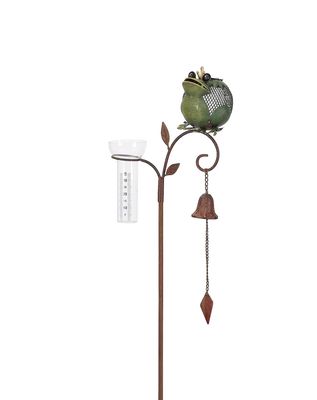 Rustic Frog Rain Gauge Solar Garden Stake