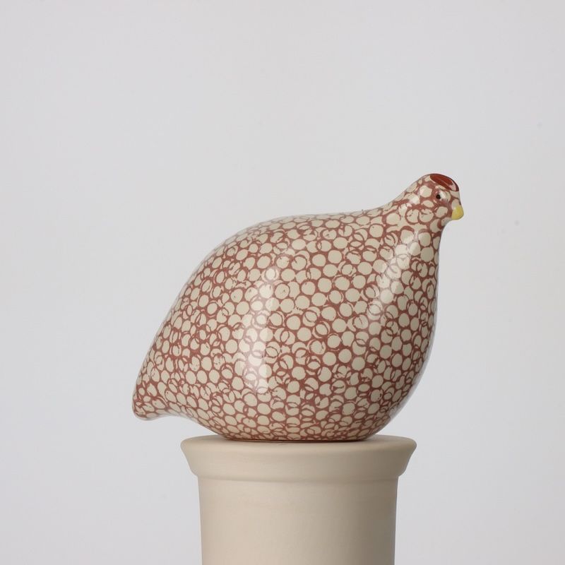 CERAMIC QUAIL  -  WHITE SPOTTED PINK SMALL