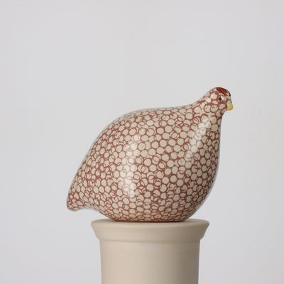 CERAMIC QUAIL  -  WHITE SPOTTED PINK SMALL