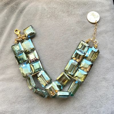 MULTI LAYER GREEN CRYSTAL CHUNKY BRACELET - GOLD PLATED