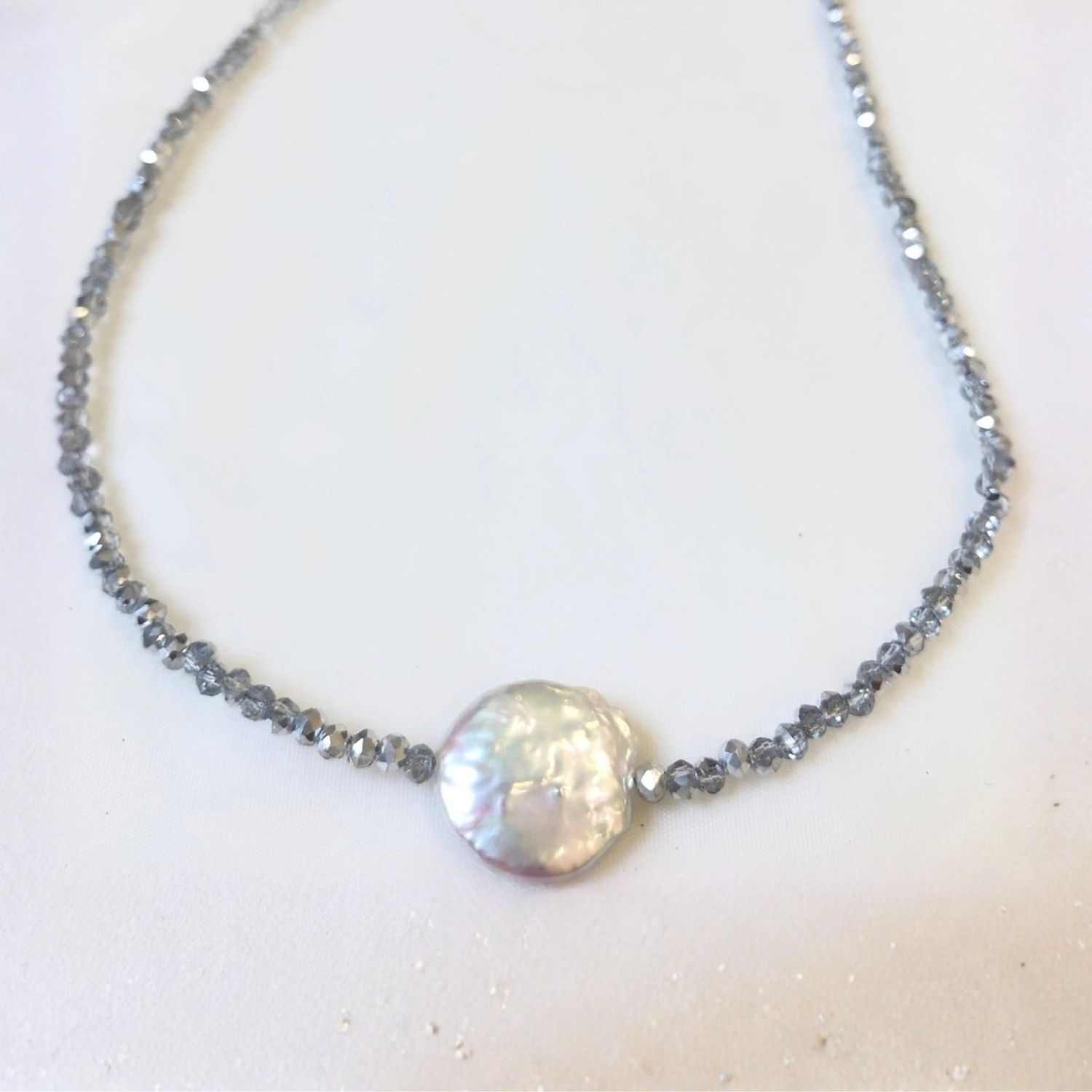 763-Crystal and Coin Pearl Necklace - Silver