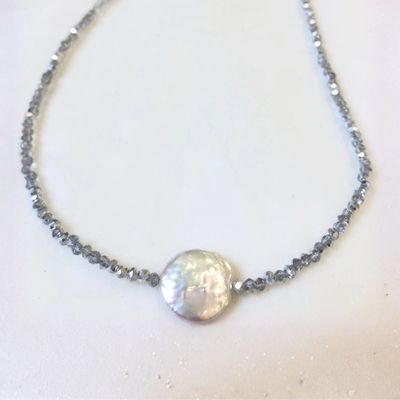 763-Crystal and Coin Pearl Necklace - Silver