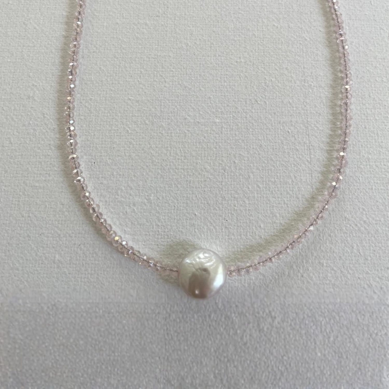 763-Crystal and Coin Pearl Necklace - Pink