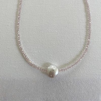 763-Crystal and Coin Pearl Necklace - Pink
