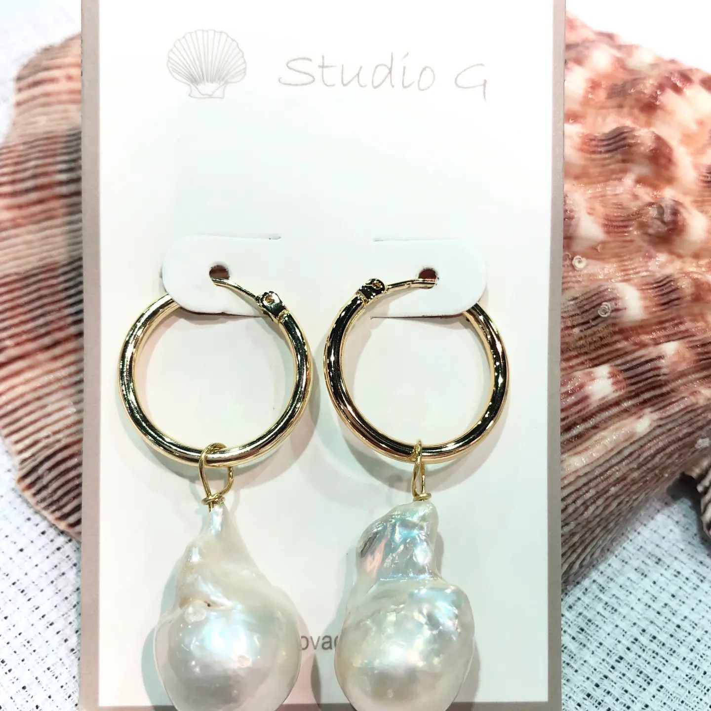White Baroque Pearl on Gold Plated 3/4" Hoop Earring