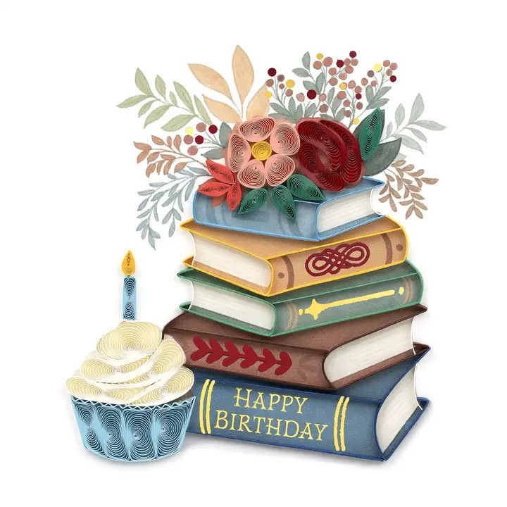 Quilled Books &amp; Cupcake Greeting Card