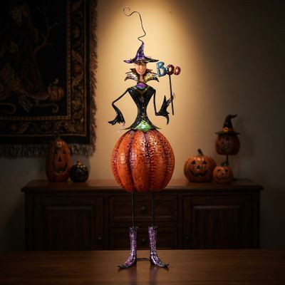 Halloween Purple Witch Statue with Pumpkin Skirt