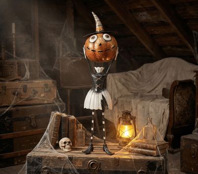 Halloween Pumpkin Girl Holding Her Head Statue