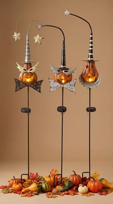 Halloween Metal Pumpkin Head Solar Stake with Black Bow Tie