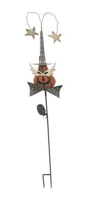 Halloween Metal Pumpkin Head Solar Stake with Black Bow Tie