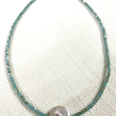 763-Crystal and Coin Pearl Necklace - Seafoam