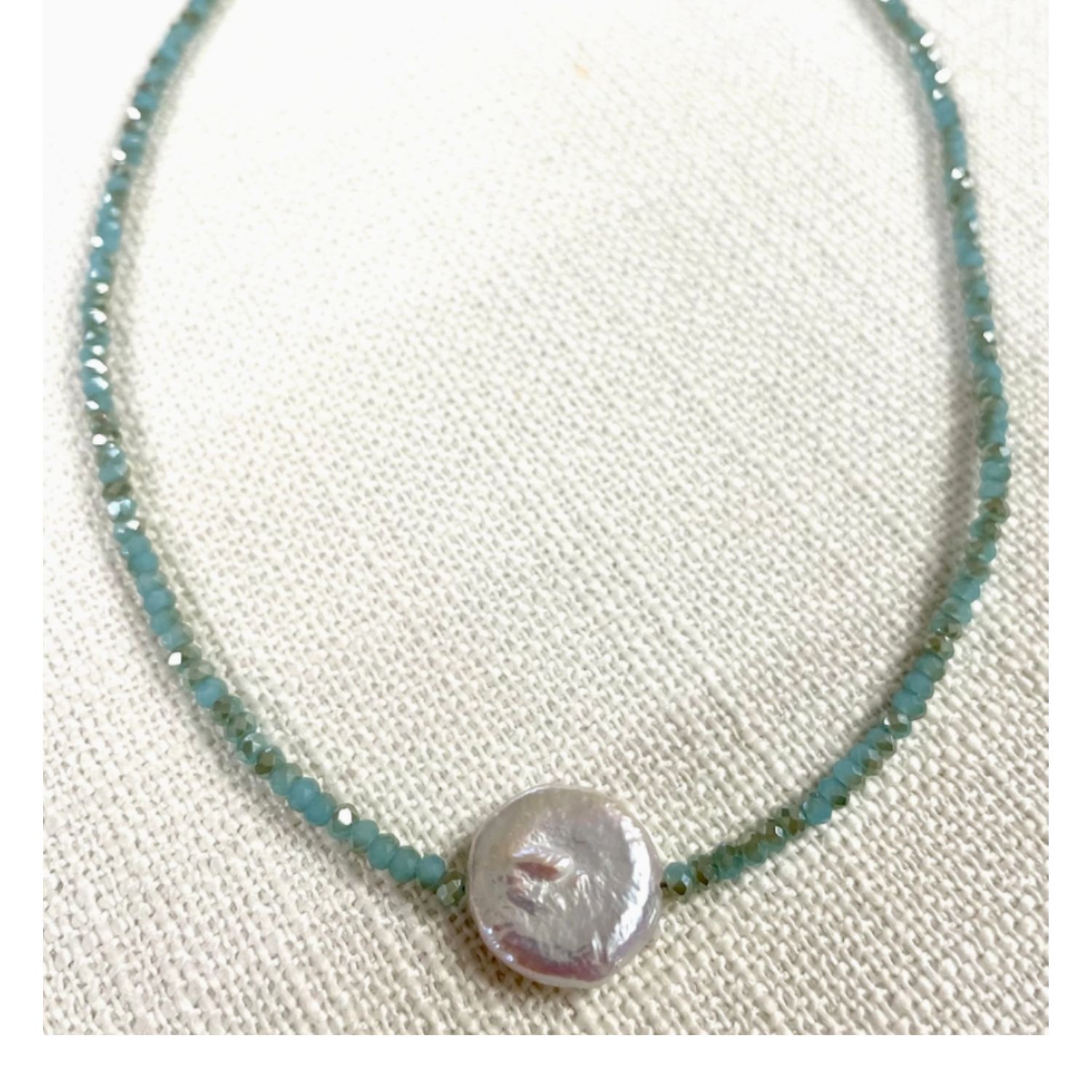 763-Crystal and Coin Pearl Necklace - Seafoam