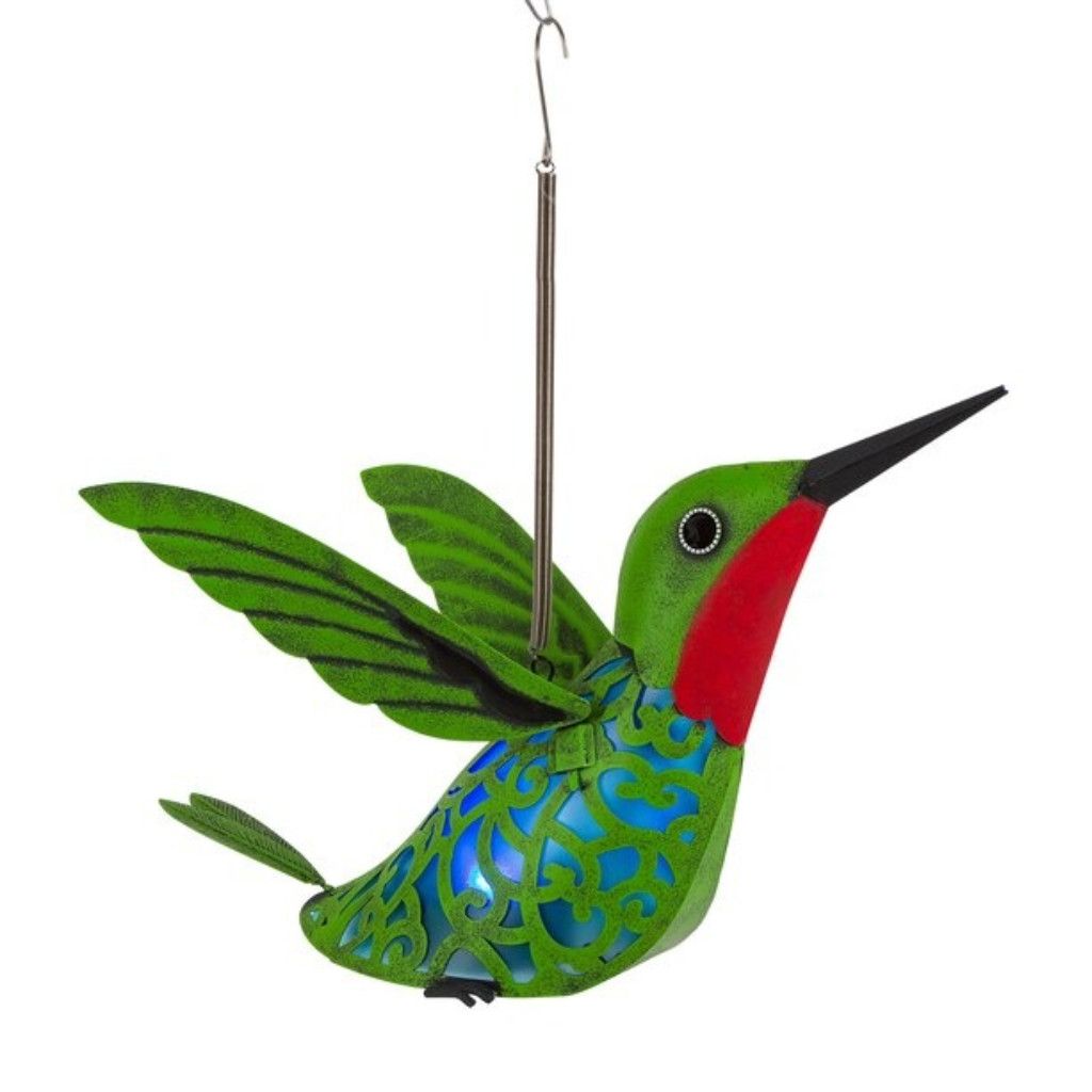 Green Solar Lighted Metal Hanging Hummingbird