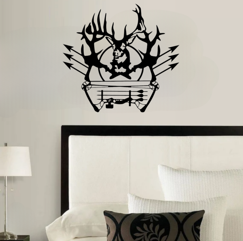 Metal Bow With Deer And Arrows Wall Hanging Decor, 16" x 16", BLK