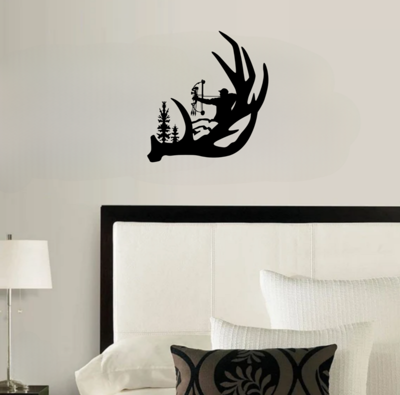 Metal Bow And Antler Wall Hanging Decor, 16" x 16", BLK