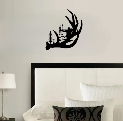 Metal Bow And Antler Wall Hanging Decor, 16" x 16", BLK