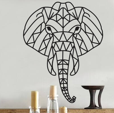 Metal Wall Hanging Geo Elephant Head/Face, 20" x 16", BLK