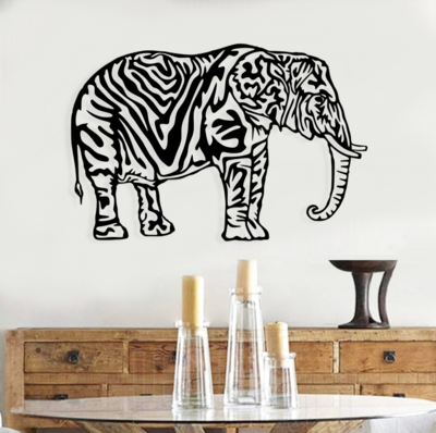 Metal Wall Hanging Maze Elephant Decor, 22" x 16", BLK