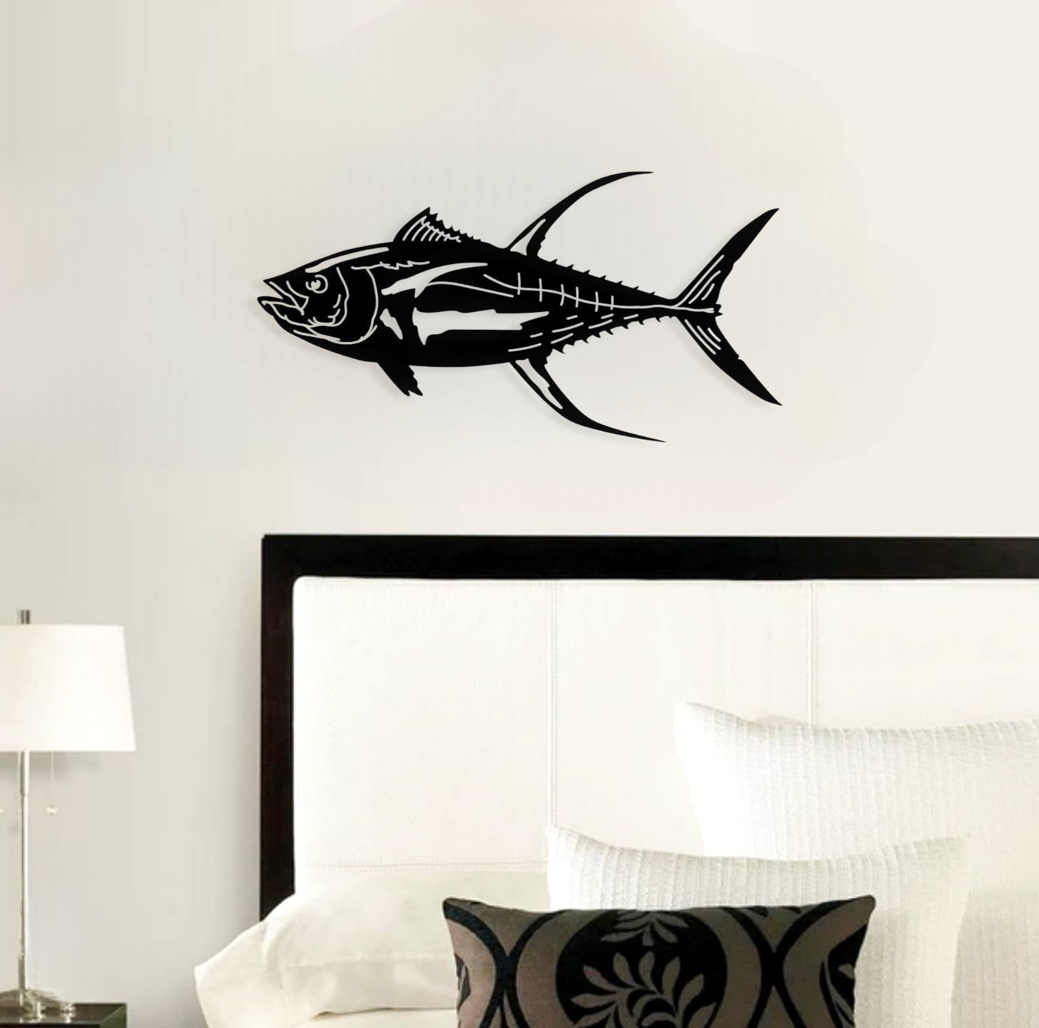 Metal Wall Hanging Yellow Fish Tuna Decor, 20" x 16", BLK