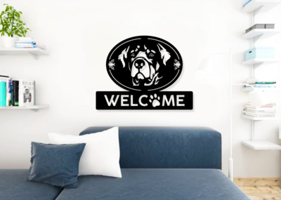 Metal Welcome Dog Lovers Wall Sign Decor Wall Art, 14 x 7, BLK