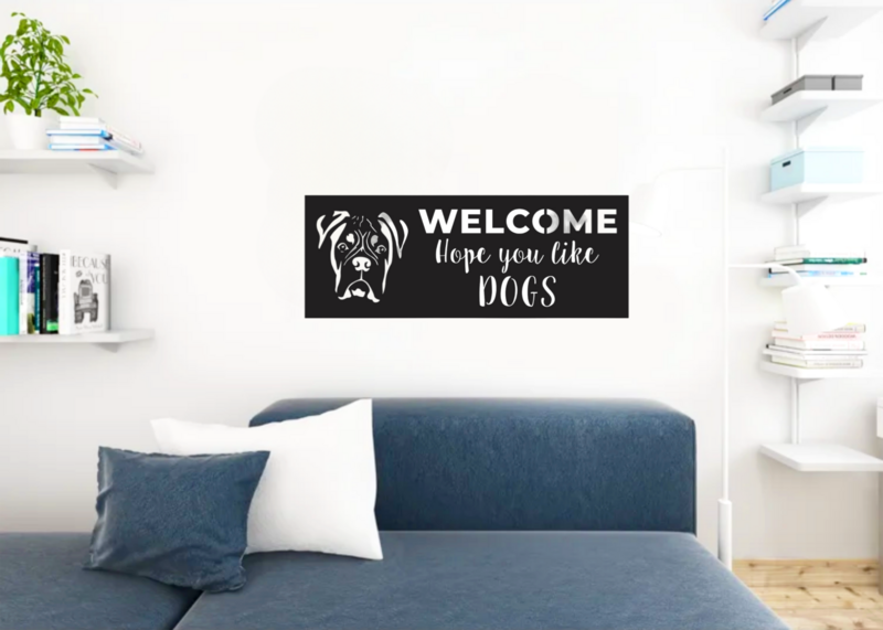 Metal Welcome Dog Lovers Wall Sign Decor Wall Art, 14 x 7, BLK