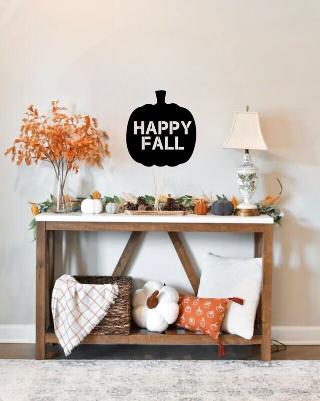Happy Fall Pumpkin Hanging Metal Wall Art Décor, 14" x 14", Black