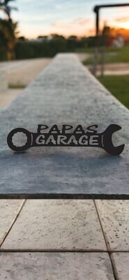 Papas Garage Metal Wall Hanging Décor Wrench Art Sign, 14 Papas Garage Metal Wall Hanging Décor Wrench Art Sign, 14" x 4.5", Black