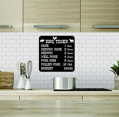 BBQ Timer Beer Humor Man Cave Brewery Bar Metal Wall Décor, 16" x 19", Black