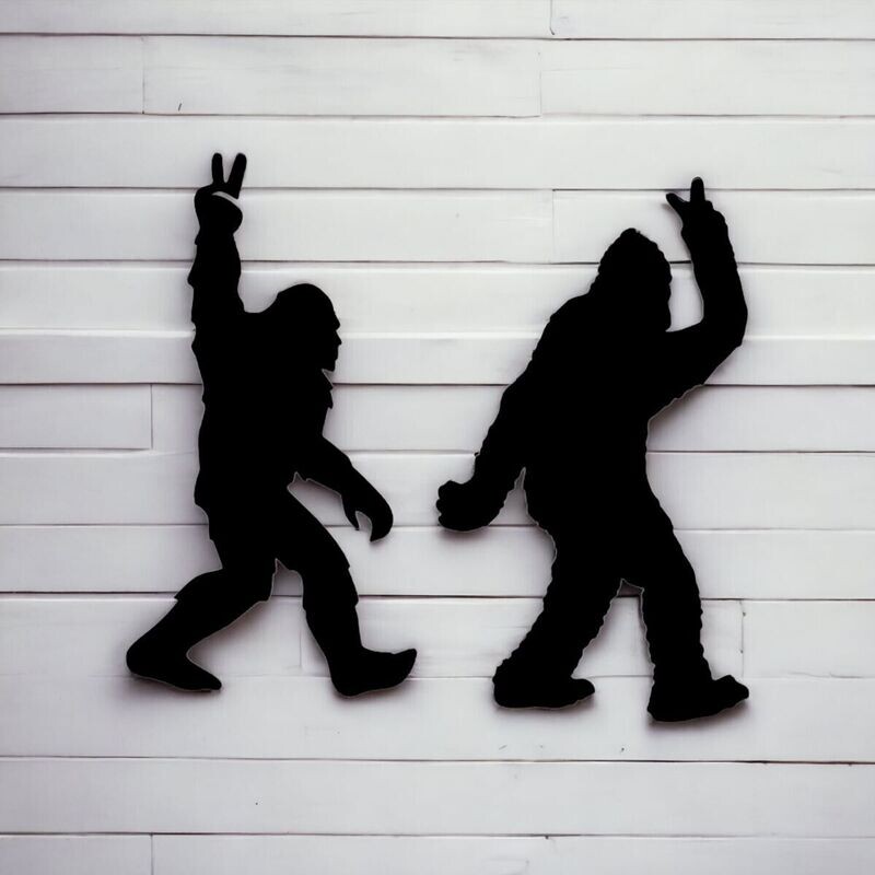 Bigfoot Silhouette Metal Wall Art Décor, Set Of Two, "14.5 x 7.5", Black