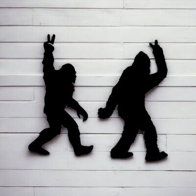 Bigfoot Silhouette Metal Wall Art Décor, Set Of Two, "14.5 x 7.5", Black